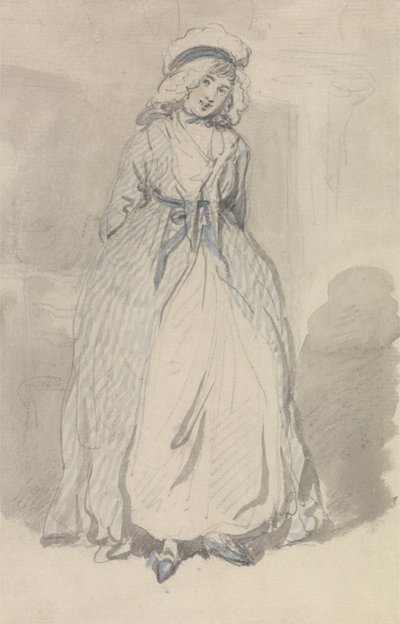 Jeune femme en robe à rayures bleues - Thomas Rowlandson